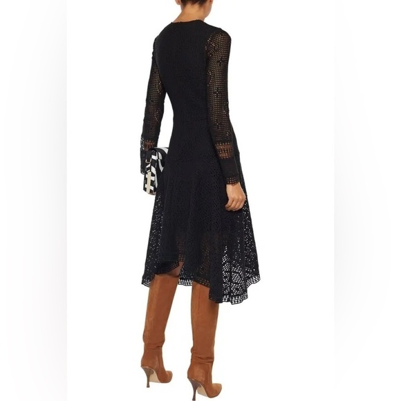 See By Chloé Asymmetric Crochet Trimmed Pointelle Knit Dress Black - Picture 2 of 9
